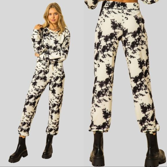 TIE DYE PRINTED DRAWSTRING WAIST JOGGER PANTS - Picture 1 of 5